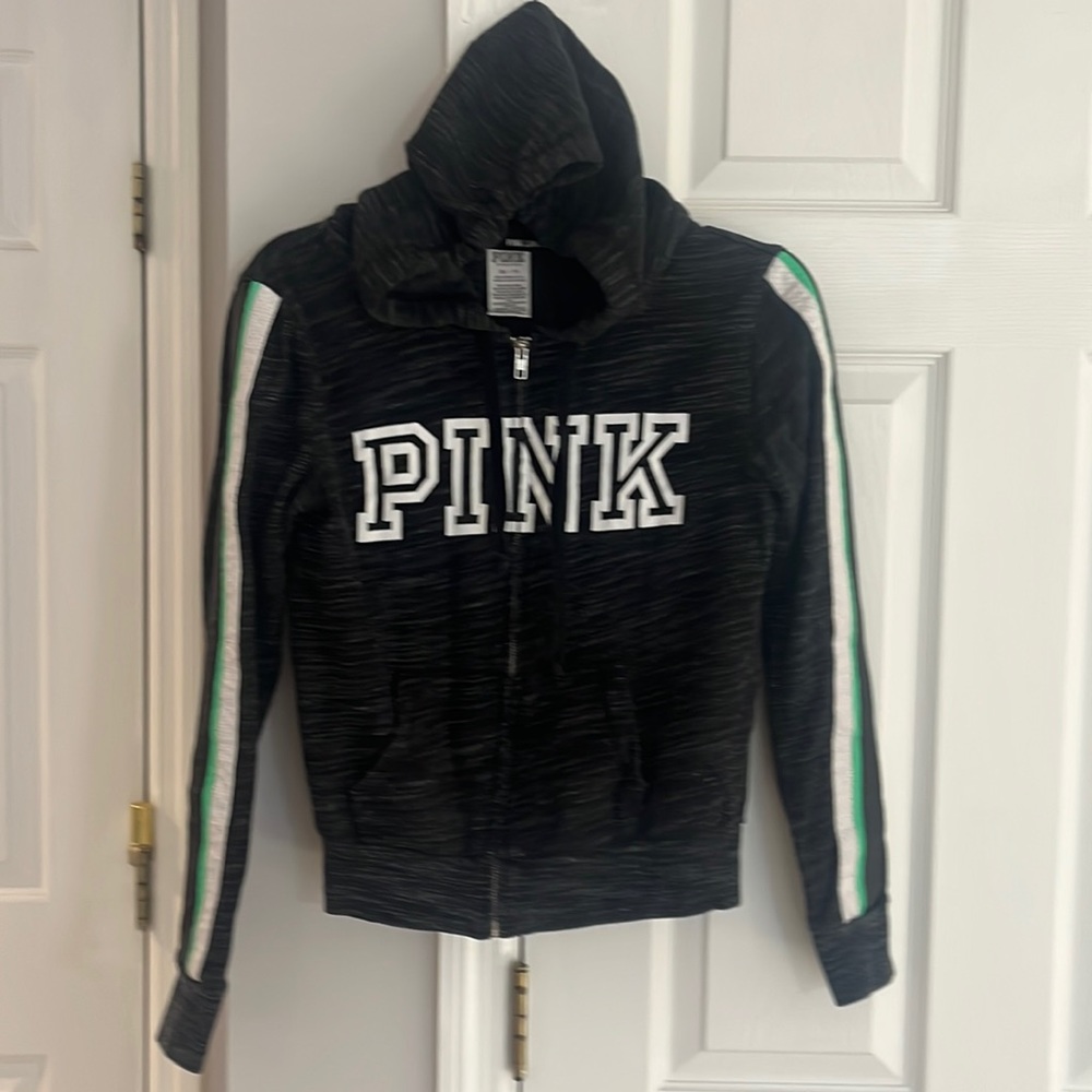 PINK womens XS zip sweater hoodie w front pocket.